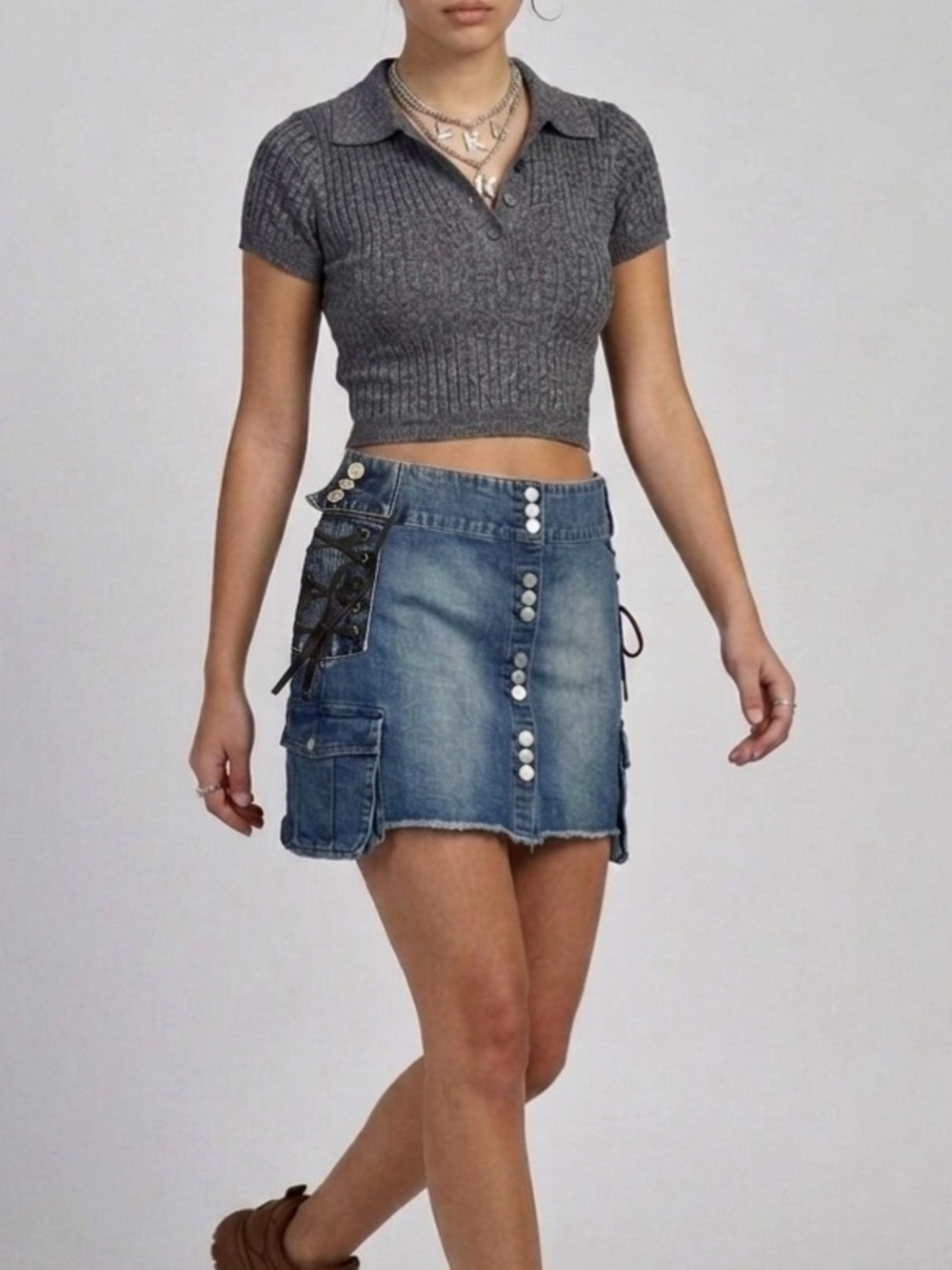 Vintage Request Y2K Denim Cargo Mini Skirt size Large (vintage 15/ XL Junior)